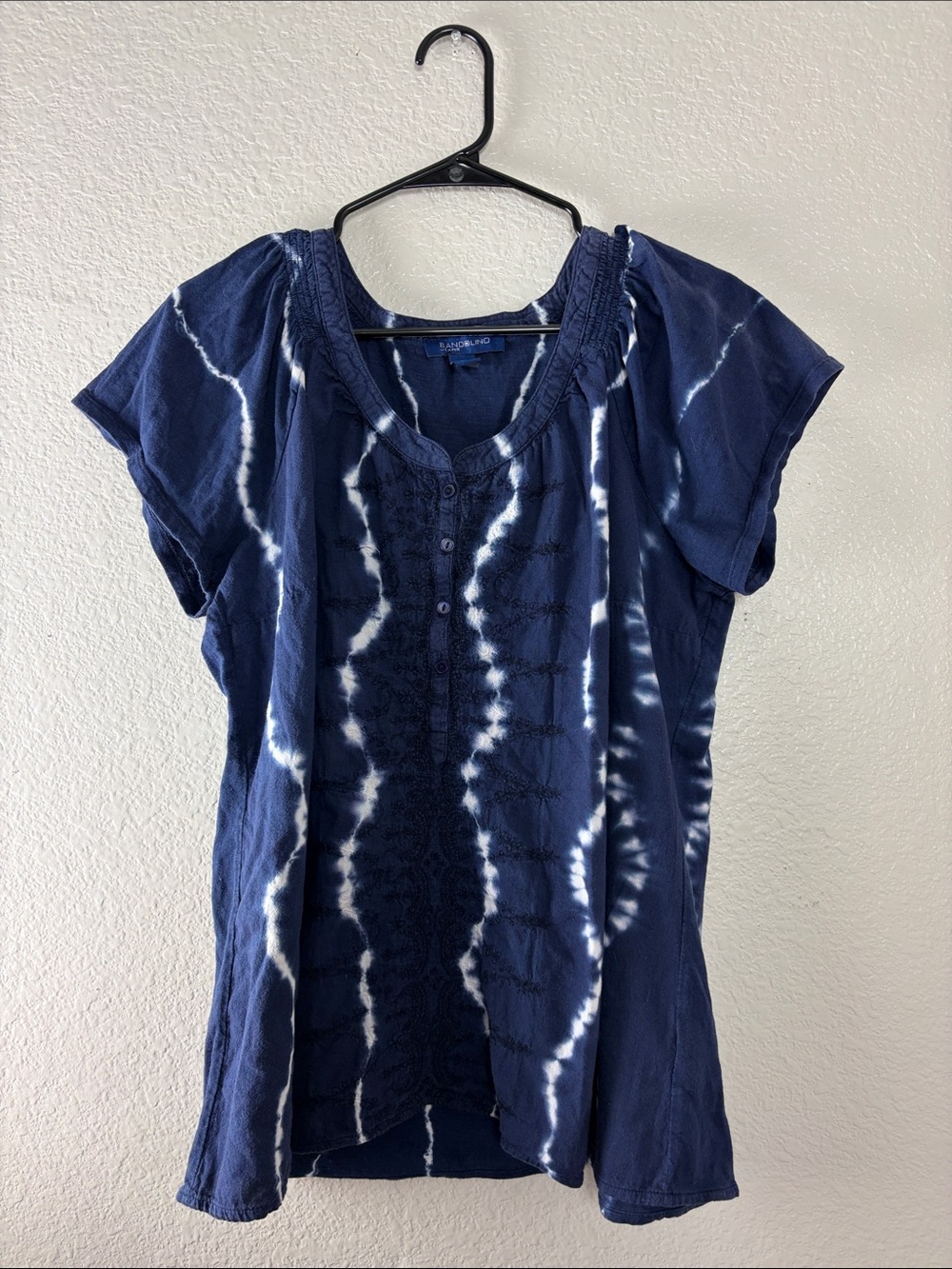 Bandolino Navy Blue/White Short Sleeve Blouse L